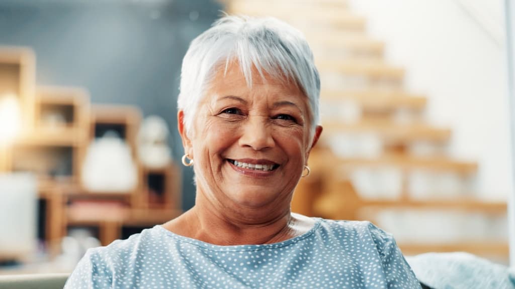Portrait of senior woman and happy at home.